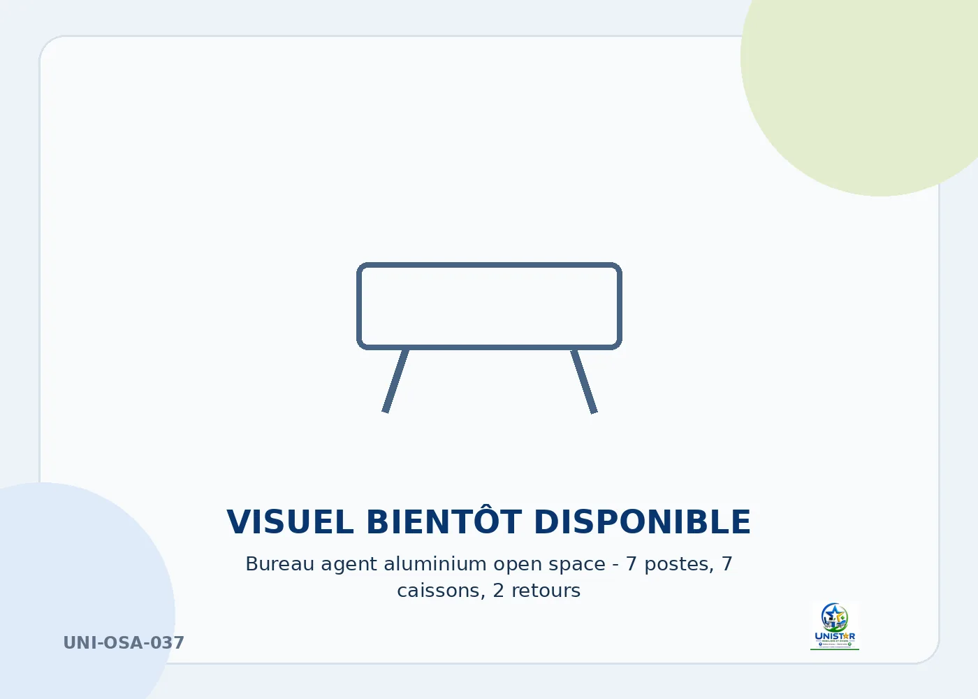 Bureau agent aluminium open space – 7 postes, 7 caissons, 2 retours